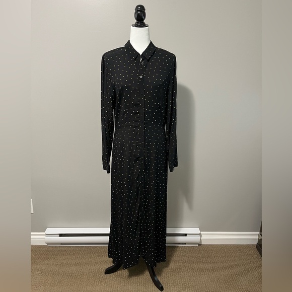 Soaked in Luxury Oda Shirt Dress Button Down Dotted Long Sleeve Maxi - Picture 1 of 15